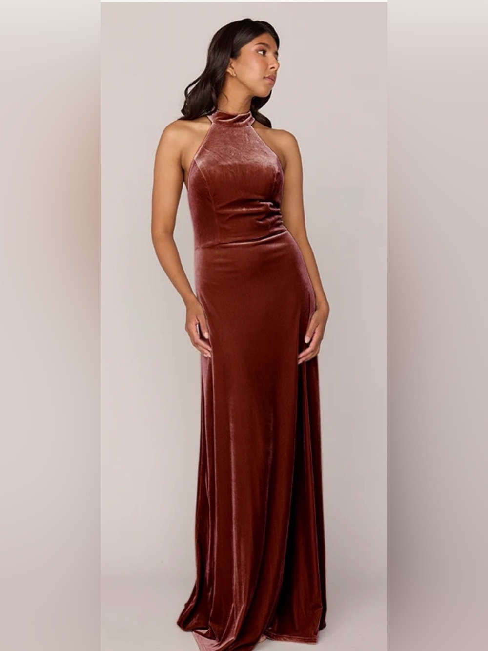 Revelry Tori Velvet Dress High Neck Maxi Dress Size 8 bridesmaid dress Terecotta